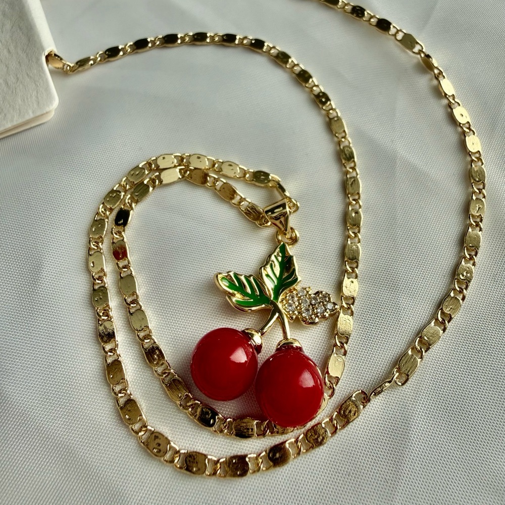 Gold Cherry Pendant Necklace